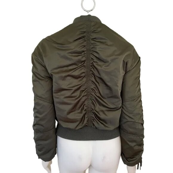 COTTON ON Cinched Sleeve Full Zip Cropped Bomber Jacket in Olive Green SZ 6 - Picture 7 of 10